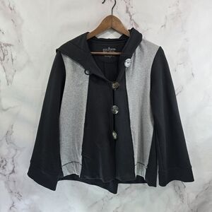 Neon Buddha Jacket Women Small Black Gray Artsy Art To Wear Buttons Hooded